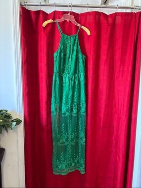 Haute Monde Green Lace Overlay built in shorts long lace dress